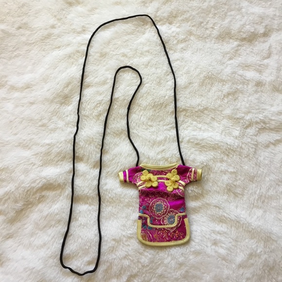 Handbags - Chinese Qipao Dress Fuchsia /Gold Brocade Crossbody Mini Bag